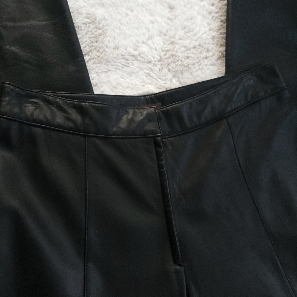 Vintage Danier Y2K Patchwork High Rise Wide Straight Leg Crop Leather Pants - Picture 2 of 10